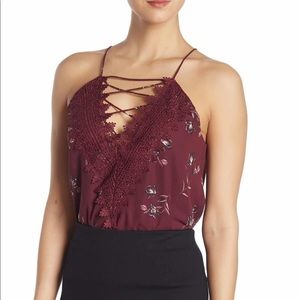 Floral lace up vneck bodysuit